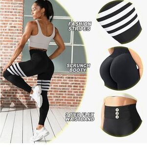 Amazon Women's Scrunch Butt Athletic Leggings with High Waist and Stripes Size M